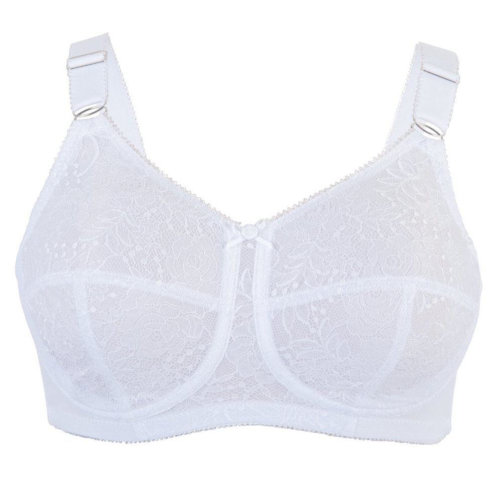 Glamorise White Lace Full Coverage Non-Wired Bra